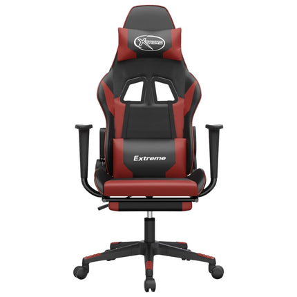 Gamingstol med massage och fotstöd svart och vinröd konstläder