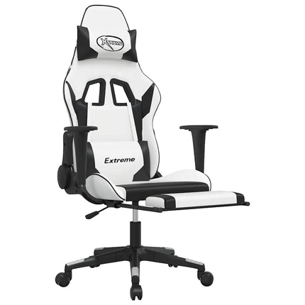 Gamingstol med massage och fotstöd vit och svart konstläder