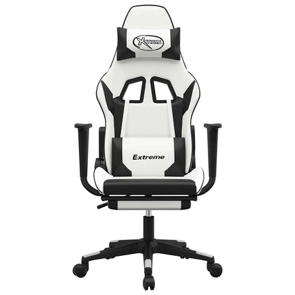 Gamingstol med massage och fotstöd vit och svart konstläder
