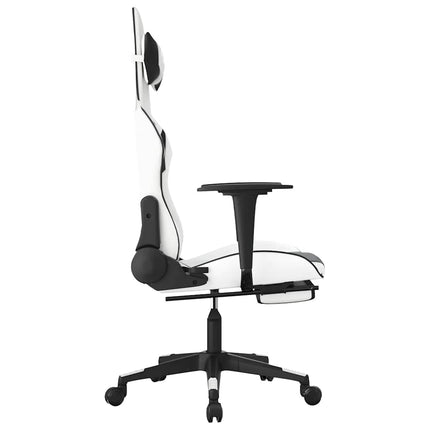 Gamingstol med massage och fotstöd vit och svart konstläder