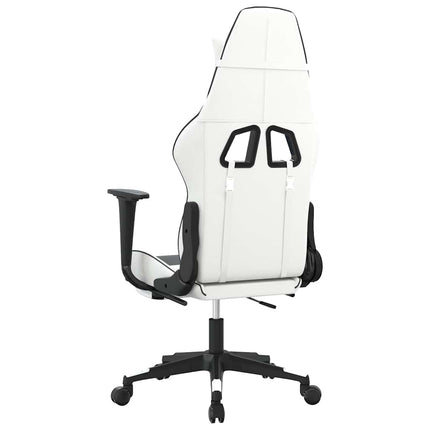 Gamingstol med massage och fotstöd vit och svart konstläder