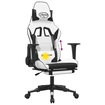 Gamingstol med massage och fotstöd vit och svart konstläder