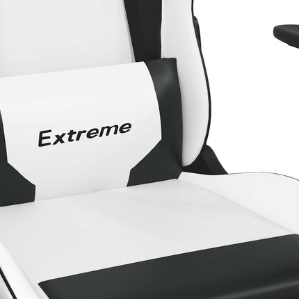 Gamingstol med massage och fotstöd vit och svart konstläder