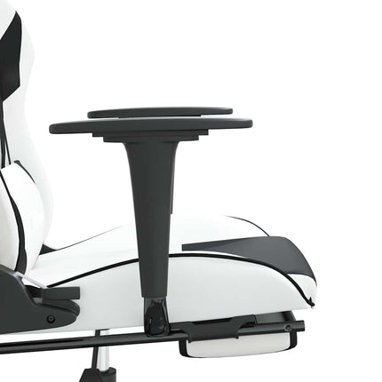 Gamingstol med massage och fotstöd vit och svart konstläder