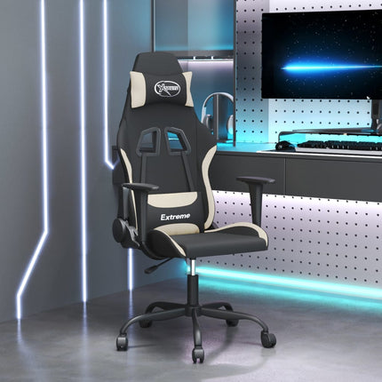 Gamingstol med massage svart och gräddvit tyg
