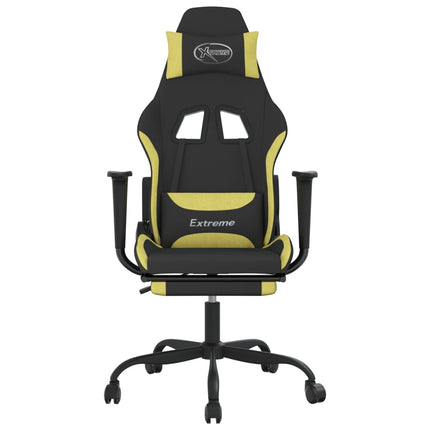 Gamingstol med fotstöd och massage svart och ljusgrön tyg