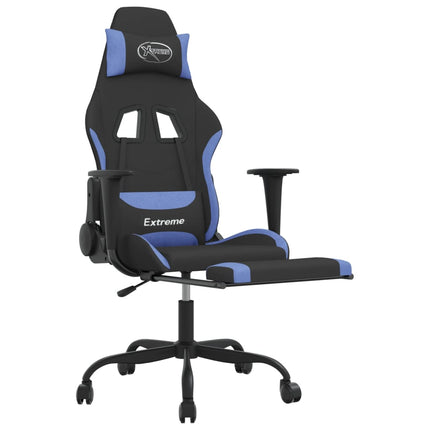 Gamingstol med fotstöd och massage svart och blå tyg