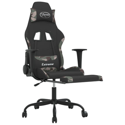 Gamingstol med fotstöd och massage svart och kamouflage tyg