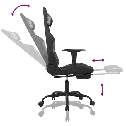 Gamingstol med fotstöd och massage svart och kamouflage tyg