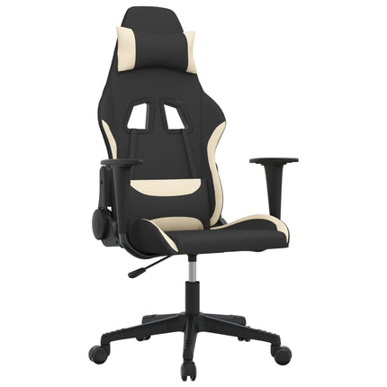 Gamingstol med massage svart och gräddvit tyg