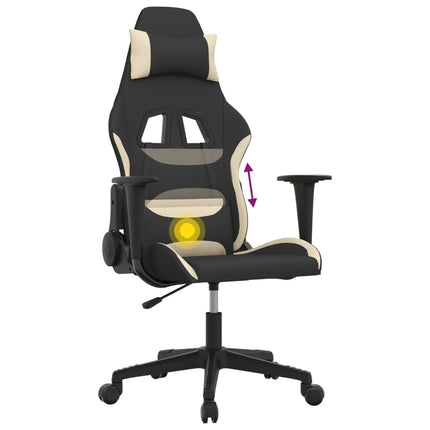 Gamingstol med massage svart och gräddvit tyg