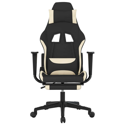 Gamingstol med fotstöd och massage svart och gräddvit tyg