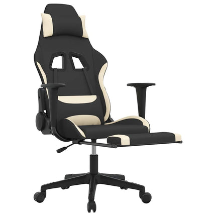 Gamingstol med fotstöd och massage svart och gräddvit tyg