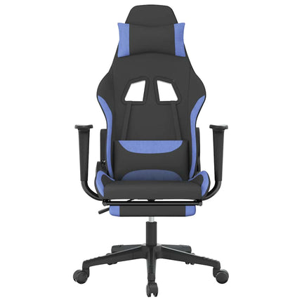Gamingstol med fotstöd och massage svart och blå tyg