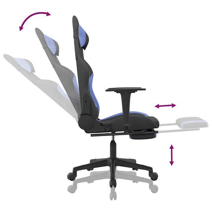 Gamingstol med fotstöd och massage svart och blå tyg