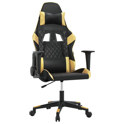 Gamingstol med massage svart och guld konstläder