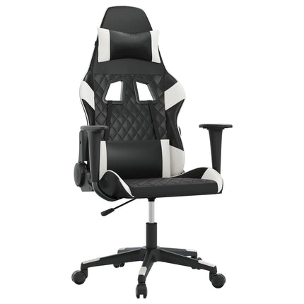 Gamingstol med massage svart och vit konstläder