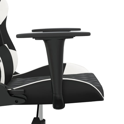 Gamingstol med massage svart och vit konstläder