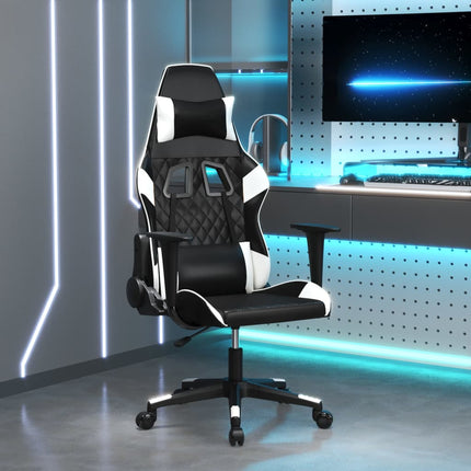 Gamingstol med massage svart och vit konstläder