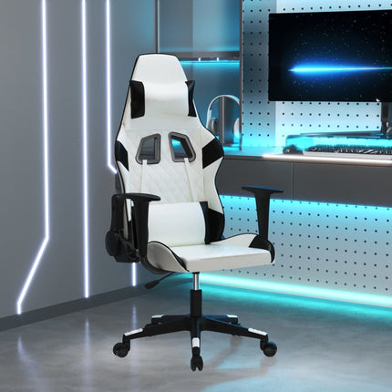 Gamingstol med massage vit och svart konstläder