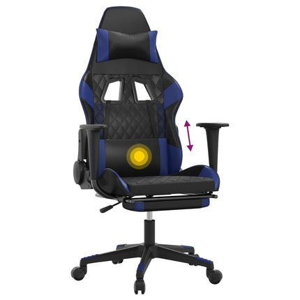 Gamingstol med massage och fotstöd svart och blå konstläder