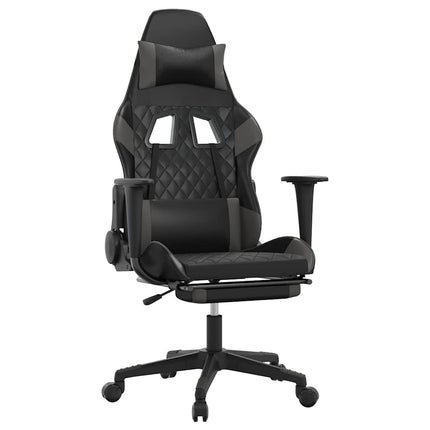 Gamingstol med massage och fotstöd svart och grå konstläder
