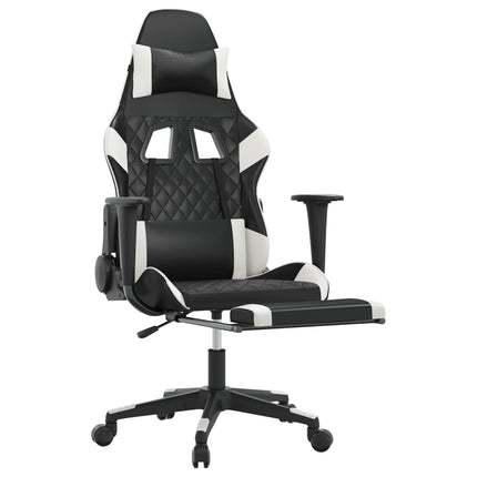 Gamingstol med massage och fotstöd svart och vit konstläder