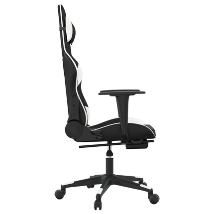 Gamingstol med massage och fotstöd svart och vit konstläder