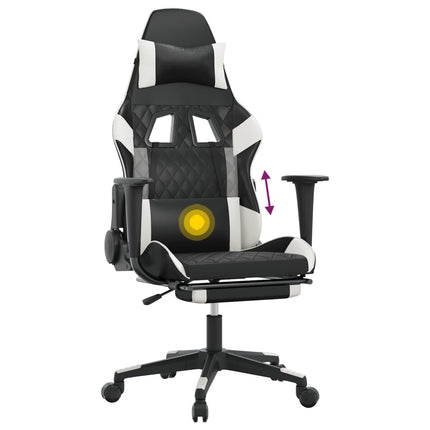 Gamingstol med massage och fotstöd svart och vit konstläder