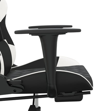 Gamingstol med massage och fotstöd svart och vit konstläder
