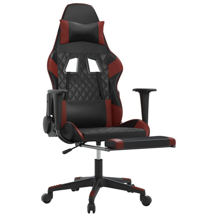 Gamingstol med massage och fotstöd svart och vinröd konstläder