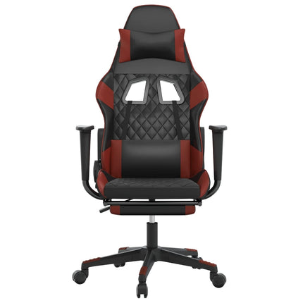 Gamingstol med massage och fotstöd svart och vinröd konstläder