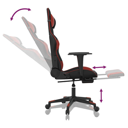 Gamingstol med massage och fotstöd svart och vinröd konstläder