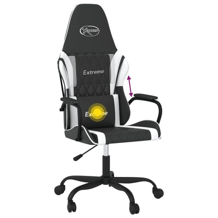 Gamingstol med massage svart och vit konstläder