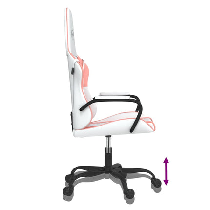 Gamingstol med massage vit och rosa konstläder