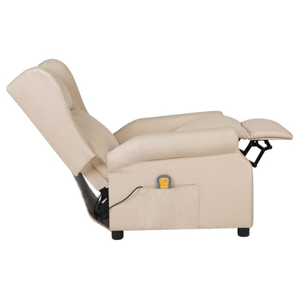 Massagefåtölj gräddvit tyg