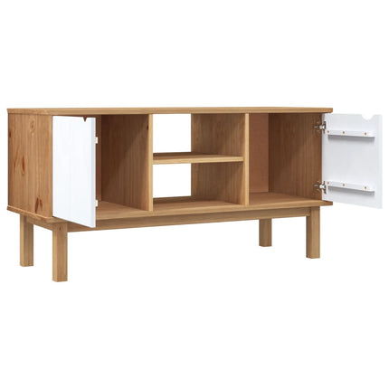 Tv-bänk OTTA brun&vit 113,5x43x57cm massiv furu