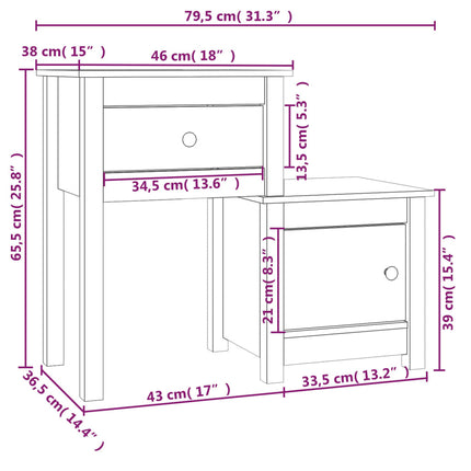 Sängbord 2 st grå 79,5x38x65,5 cm massiv furu