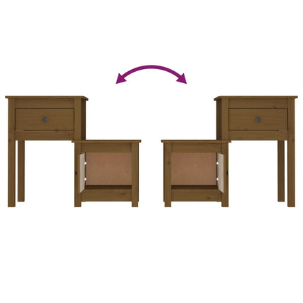 Sängbord honungsbrun 79,5x38x65,5 cm massiv furu