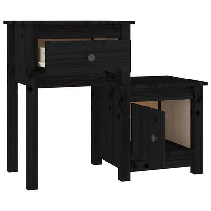 Sängbord svart 79,5x38x65,5 cm massiv furu