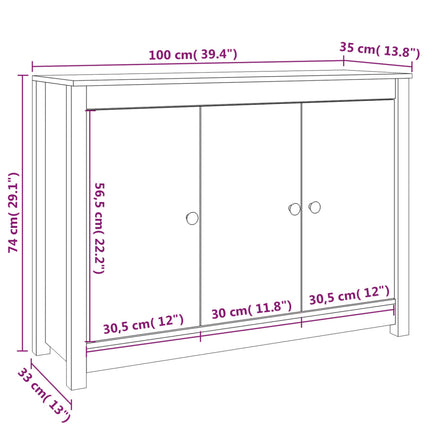 Skänk grå 100x35x74 cm massiv furu