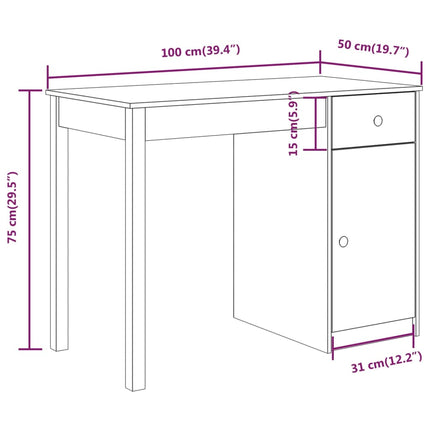Skrivbord vit 100x50x75 cm massiv furu