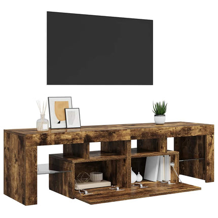 Tv-bänk med LED-belysning rökfägrad ek 140x36,5x40 cm