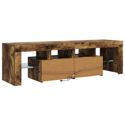 Tv-bänk med LED-belysning rökfägrad ek 140x36,5x40 cm