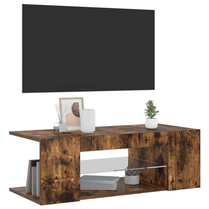 Tv-bänk med LED-belysning rökfärgad ek 90x39x30 cm