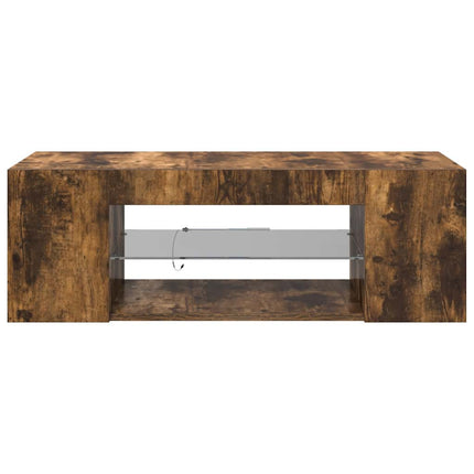 Tv-bänk med LED-belysning rökfärgad ek 90x39x30 cm