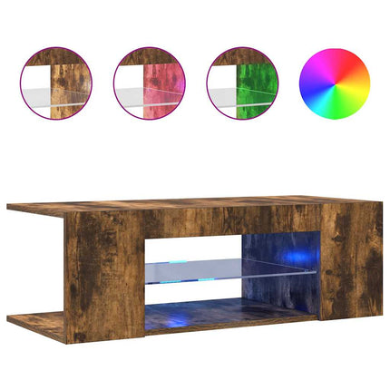 Tv-bänk med LED-belysning rökfärgad ek 90x39x30 cm