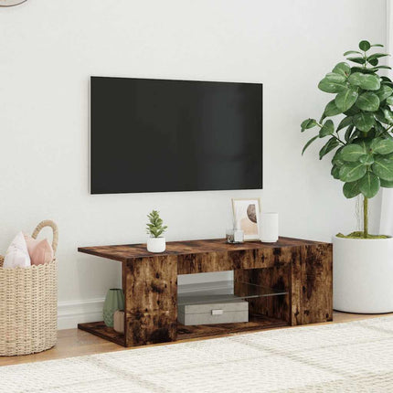 Tv-bänk med LED-belysning rökfärgad ek 90x39x30 cm