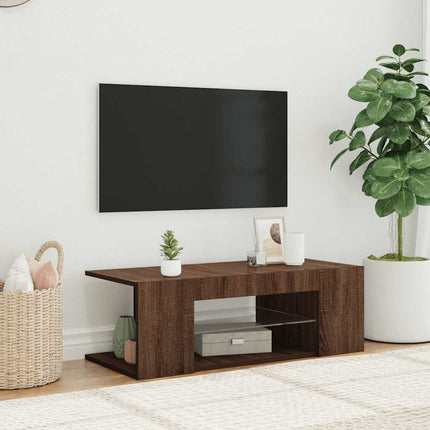 Tv-bänk med LED-belysning brun ek 90x39x30 cm