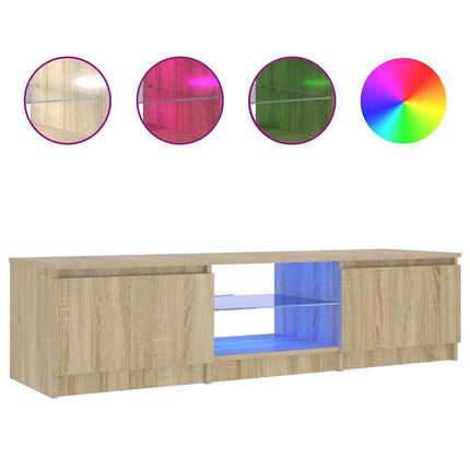 TV-bänk med LED-belysning rökfärgad ek 140x40x36 cm
